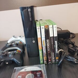 Xbox 360 Console, 6 Games And 3 Controllers Bundle - Black